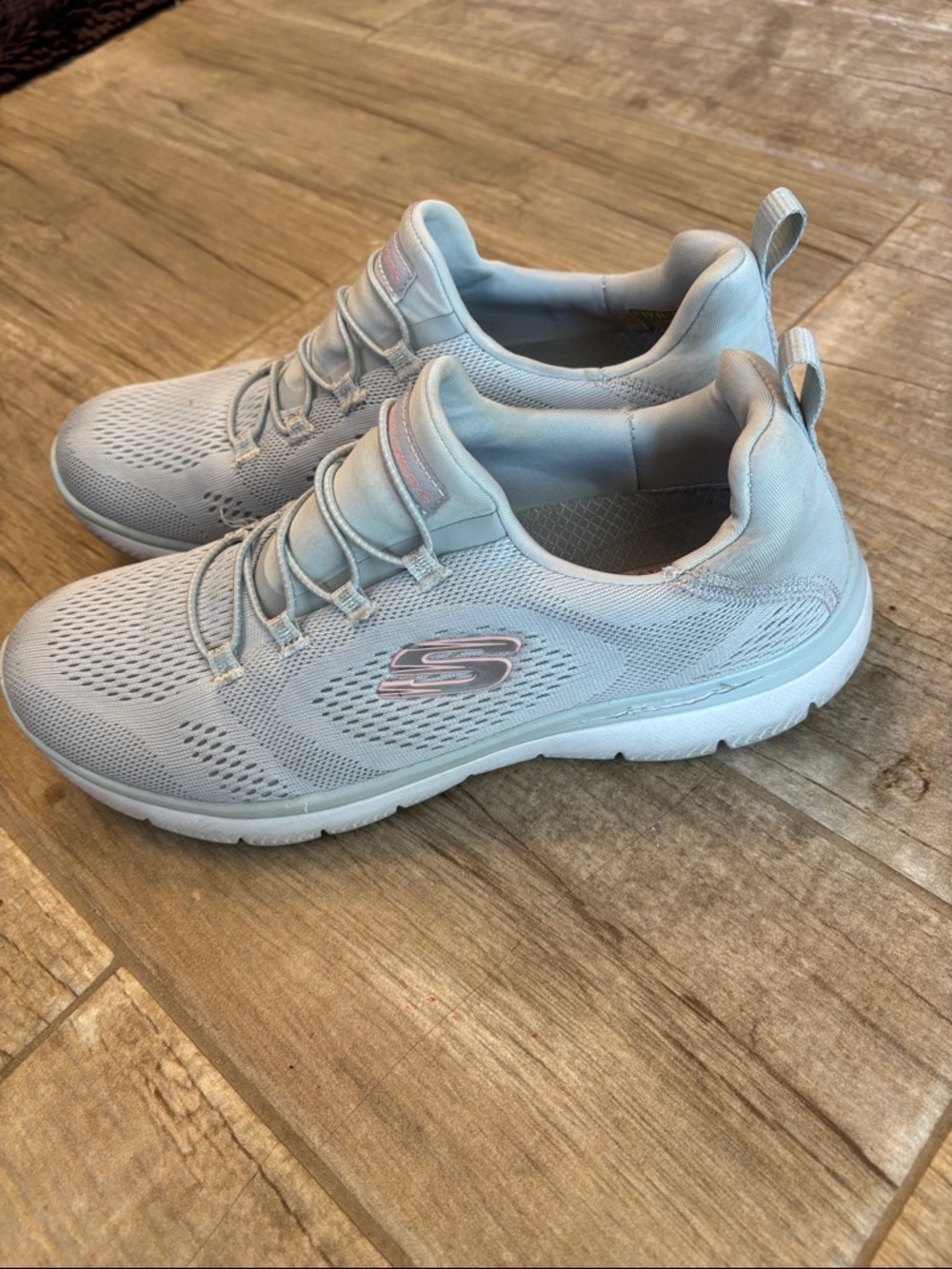 Skechers Womenβs Slip-On Athletic Sneakers in Light Blue Gray - Picture 4 of 4